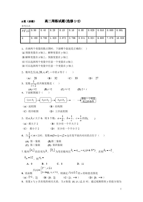 ★2013年3月2日高二数学第5次周练(文科含答案)