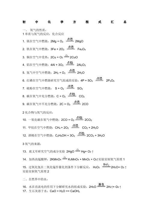 初中必背化学方程式