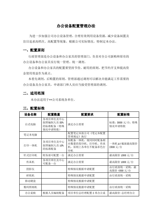 办公设备配置管理办法