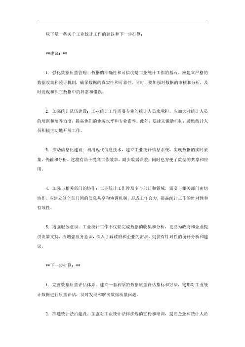 工业统计工作建议及下步打算