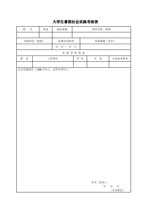 暑期社会实践考核表