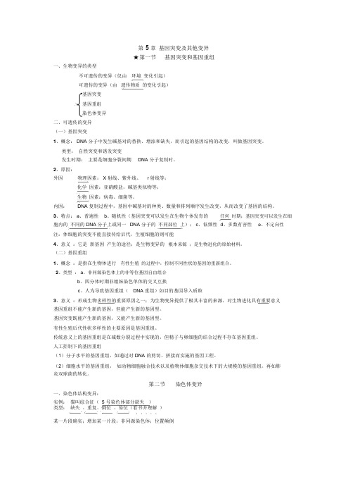 高中生物必修二第5章基因突变及其他变异知识点