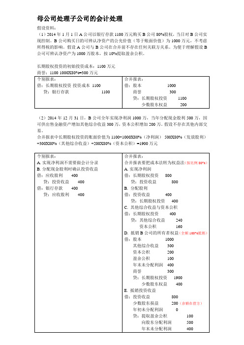 母公司处置子公司会计处理资料整理