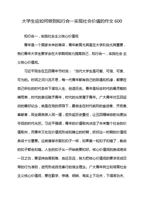 大学生应如何做到知行合一实现社会价值的作文600