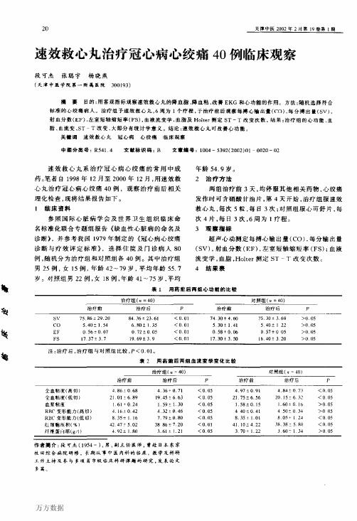 速效救心丸治疗冠心病心绞痛40例临床观察