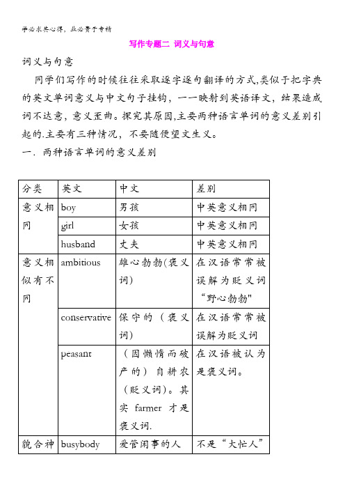 英语写作专题经典讲座二 词义与句意