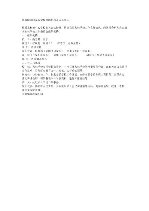 家长学校管理委员会组织机构及人员分工职责