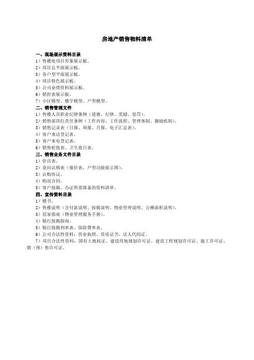 房地产销售物料清单