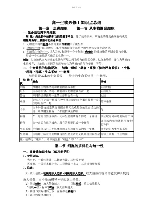 高一生物(1-5)章知识点总结