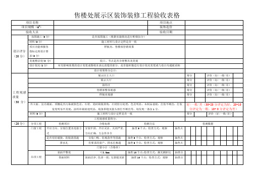 售楼处展示区装饰装修工程验收表格