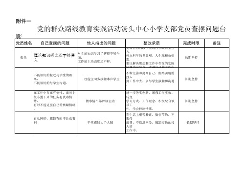 党的群众路线教育实践活动党员查摆问题台账 (1)