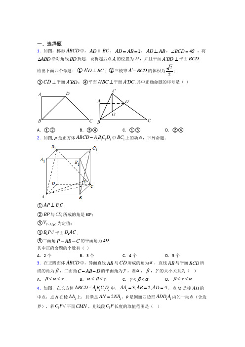 深圳市深圳中学初中部必修第二册第三单元《立体几何初步》测试(含答案解析)