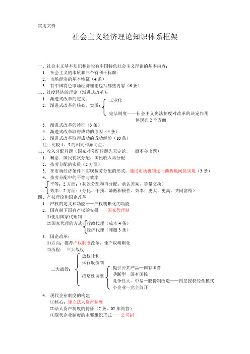 社会主义经济理论知识体系框架