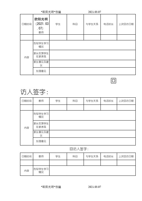 2021年辅导机构家长回访表