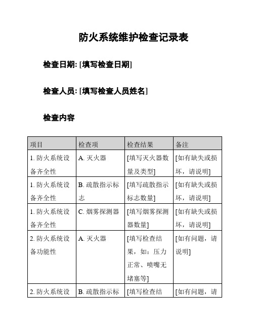 防火系统维护检查记录表