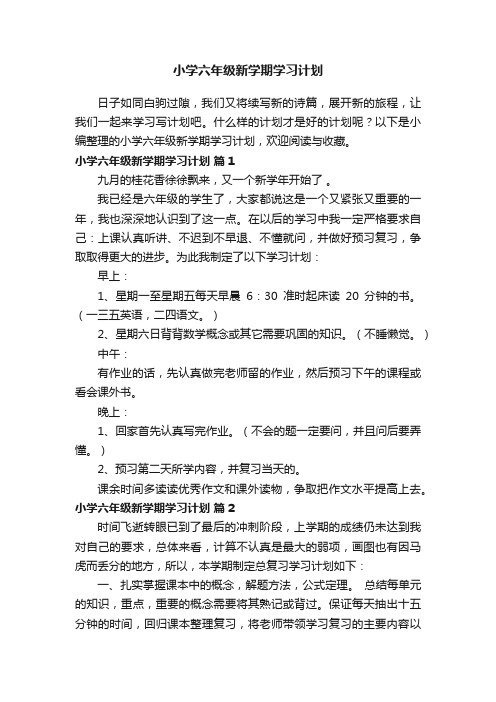 小学六年级新学期学习计划（精选20篇）