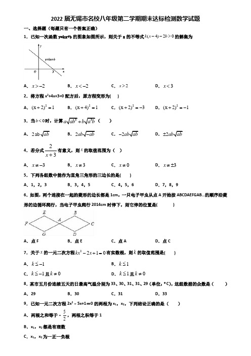 2022届无锡市名校八年级第二学期期末达标检测数学试题含解析