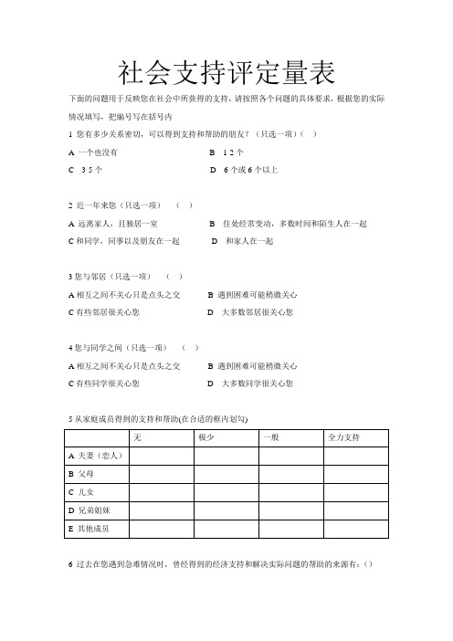 社会支持量表