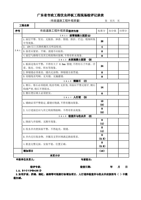 广东省市政工程优良样板工程现场检查表