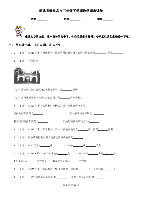 河北省秦皇岛市三年级下学期数学期末试卷