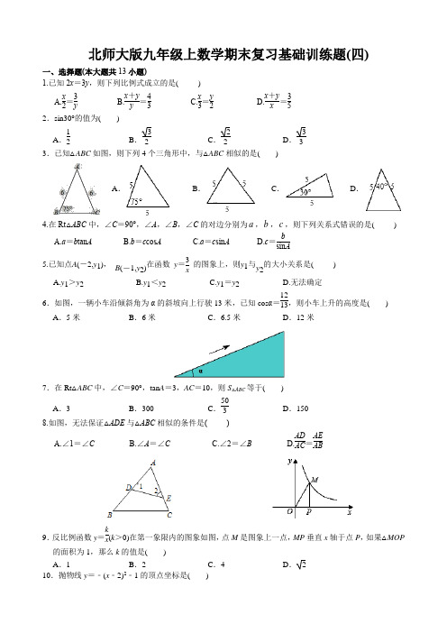 北师大版九年级上册数学期末复习基础训练题