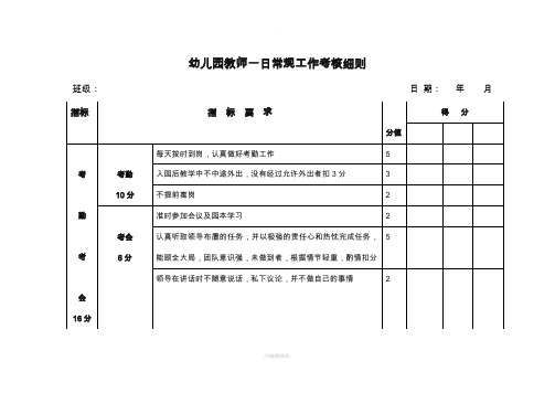 幼儿园教师一日常规工作考核细则