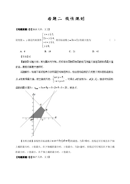 专题2 线性规划-2018年高考天津卷文科数学真题分析及相似模拟题集训Word版含解析