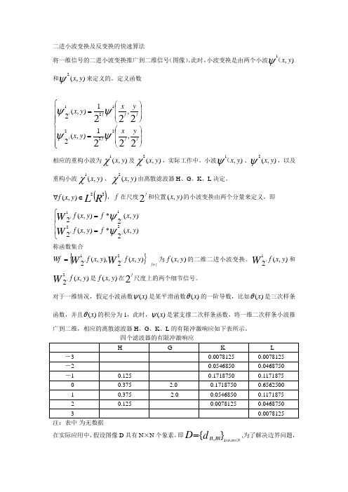 二进小波变换及反变换的快速算法