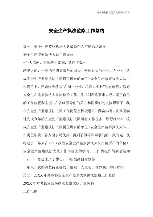 安全生产执法监察工作总结
