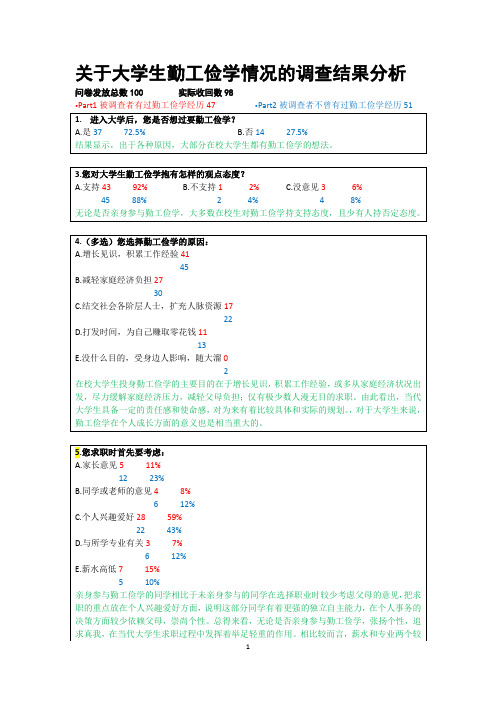 关于大学生勤工俭学情况的调查结果分析