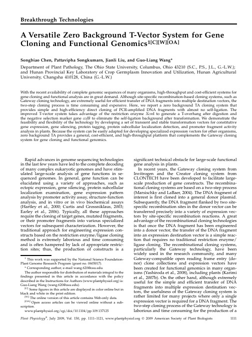 A Versatile Zero Background T-Vector System for Gene