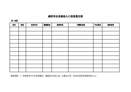 流动人口信息登记表(简单表格)