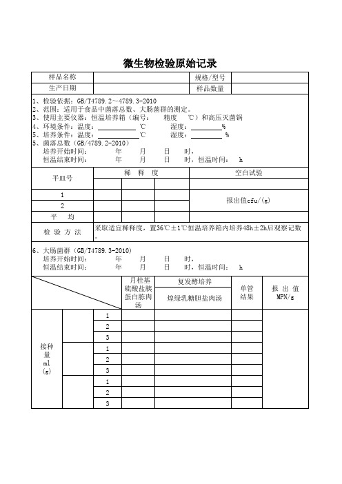 微生物检验原始记录