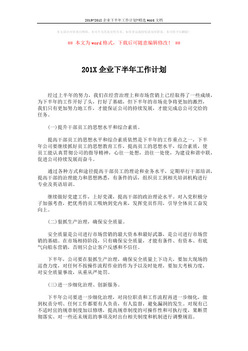 2019-201X企业下半年工作计划-精选word文档 (2页)