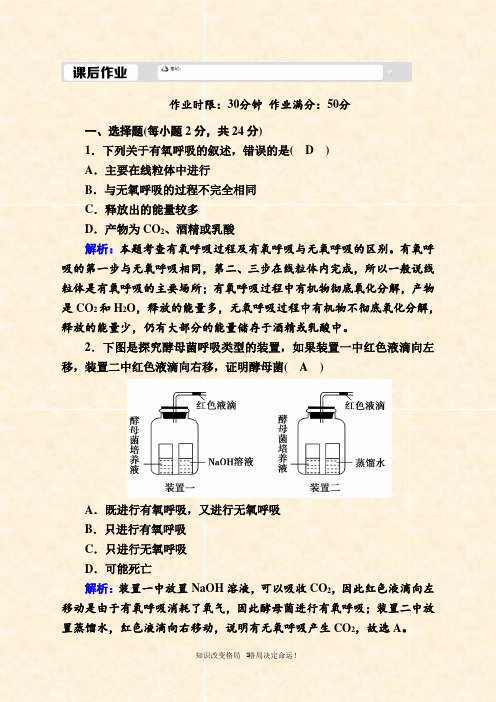 生物人教版必修课后作业： 细胞呼吸的原理和应用