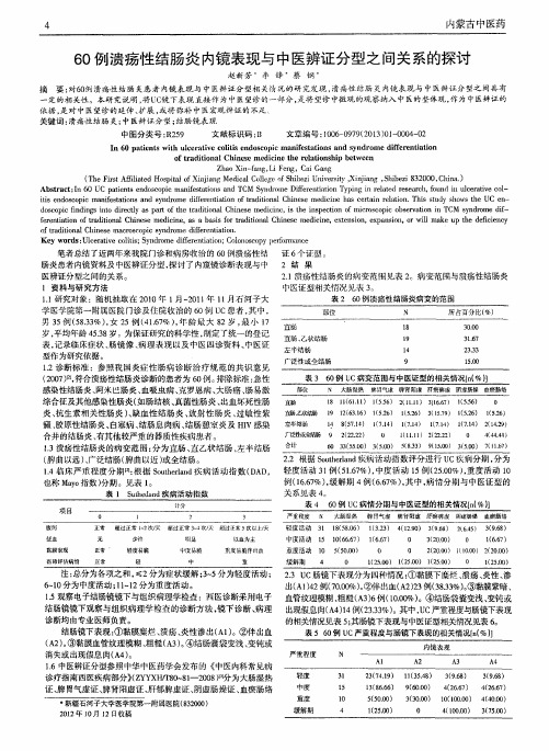 60例溃疡性结肠炎内镜表现与中医辨证分型之间关系的探讨