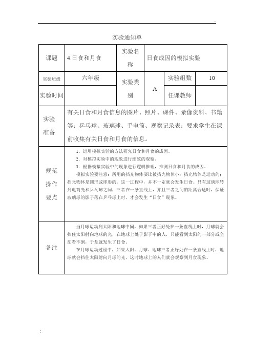 日食成因的实验报告单