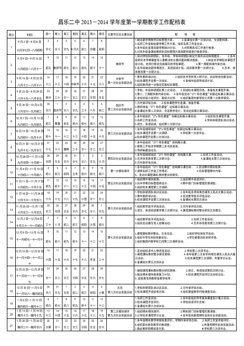 最新工作配档表