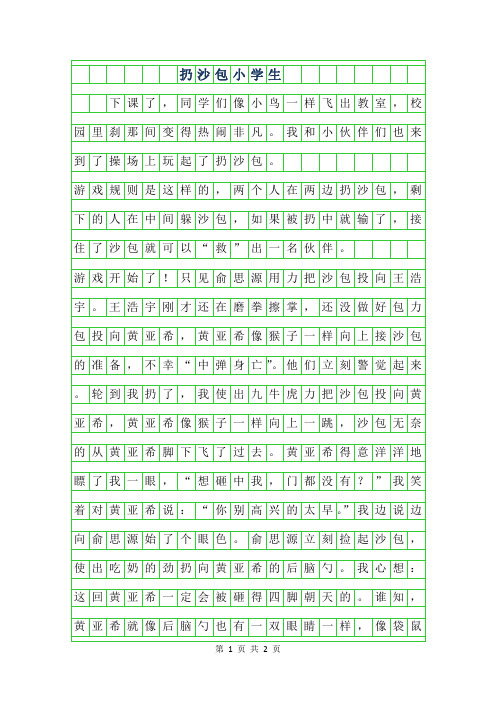 2019年扔沙包小学生作文