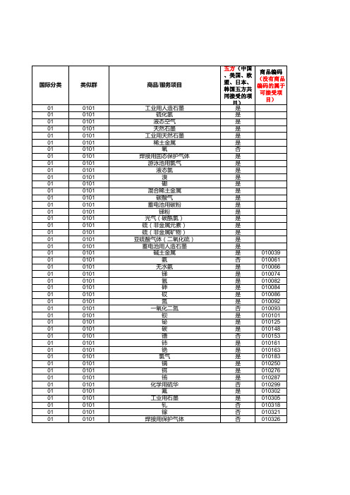 2019年商品服务项目名称