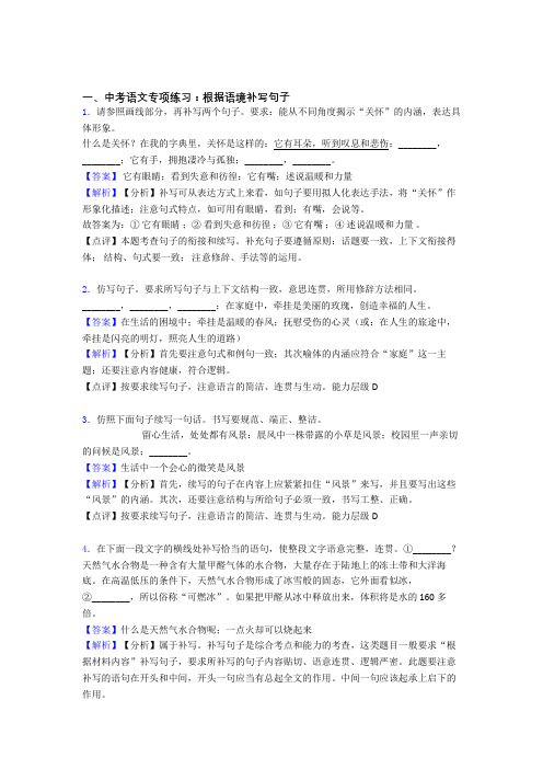 新初中中考语文根据语境补写句子训练试题含答案