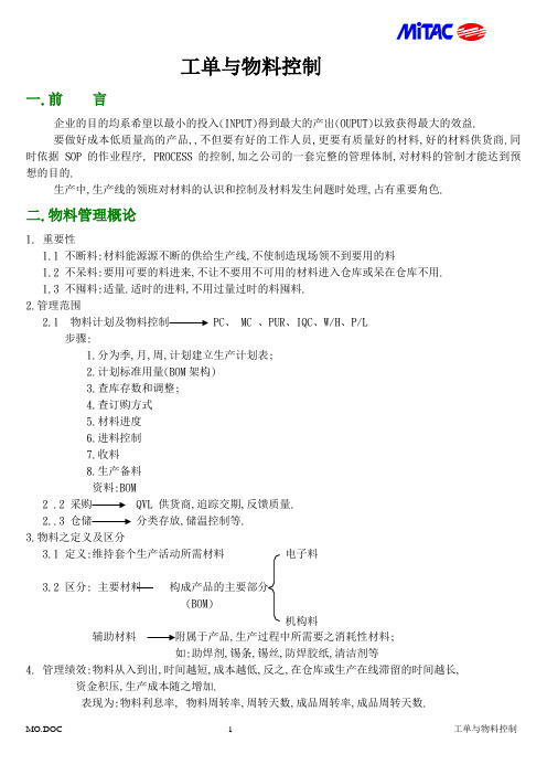 工厂生产 工单与物料控制流程及说明