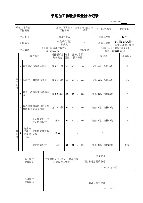 钢筋加工检验批质量验收记录(二次结构)