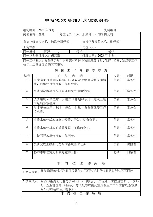 XX炼油厂岗位说明书汇编