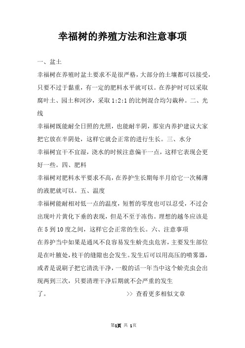 幸福树的养殖方法和注意事项 