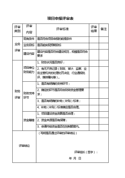 项目申报评审表(完整版)