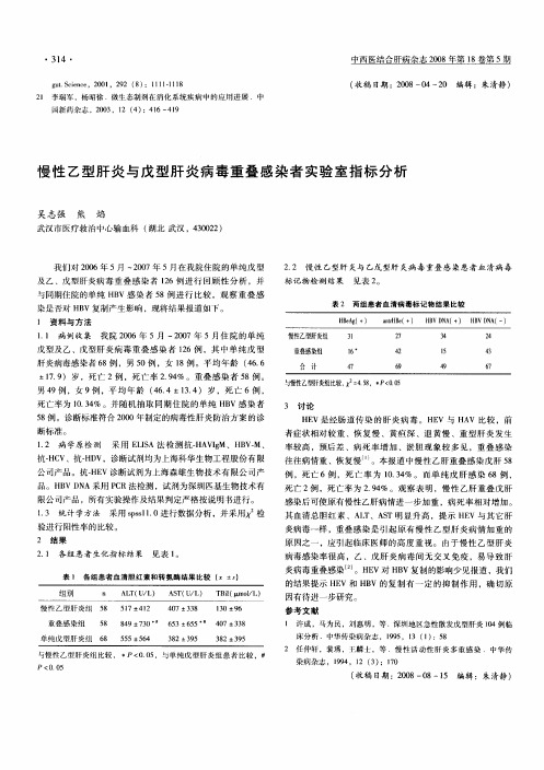 慢性乙型肝炎与戊型肝炎病毒重叠感染者实验室指标分析