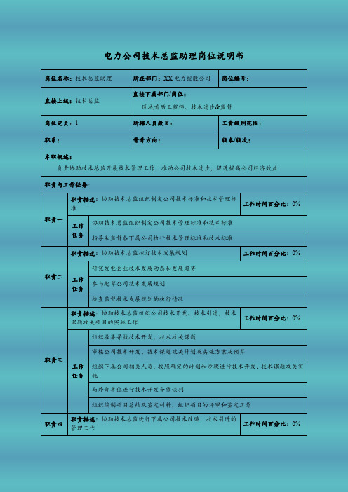 电力公司技术总监助理岗位说明书