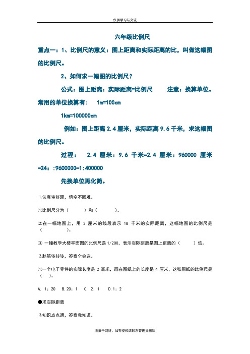 最新小学六年级比例尺知识点+练习题