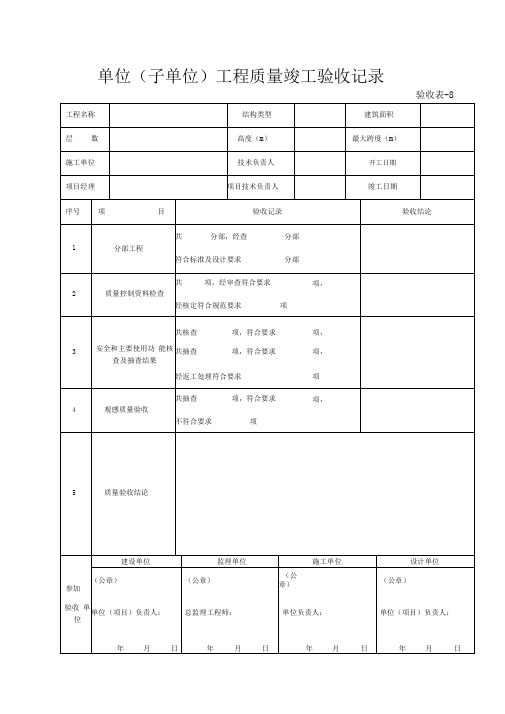 单位子单位工程质量竣工验收记录